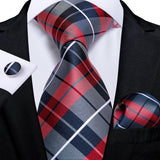 Joior Black Plaid Ties For Men 8cm Width Silk Mens Business Wedding Neck Tie Set Pocket Square Cufflinks Gravatas Homens Cravatta