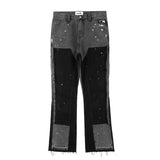 Joior High Street Spliced Speckled Ink Micro Flare Pants for Men Cleanfit Casual Washed Baggy Straight Denim Trousers Y2K Jeans