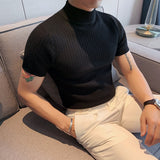 Joior Fall Winter New Short Sleeve Knitted Sweater Men Clothing Half High Neck Slim Fit Sweater T-shirt Casual Stretch Homme Pullover