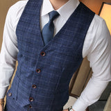 Joior ( Vest + Pants ) 2Pce Set Mens Fashion Plaid Slim Casual Business Suit Vest Pants Groom Wedding Dress Formal Waist Coat Trousers