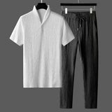 Riolio Men 2-piece Sportswear Set Jogging Suit Men's Summer Outfit Set with Short Sleeve T-shirt Drawstring Waist Pants for Jogging