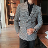 Joior British Style Mens Slim Fit Houndstooth Blazer Men New Simple Double Breasted Business Office Wedding Dress Suit Jacket