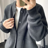 Joior Man Clothes Round Collar Plain Knitted Sweaters for Men Crewneck Solid Color Cardigan Green Black Japanese Harajuku Fashion Neck