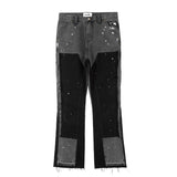 Joior Graffiti Black Flared Jeans Men Vintage Hip Hop Patches Splashed Ink Wide Leg Jeans Y2k Streetwear Baggy Washed Denim Pants