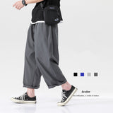  Men's Summer Thin Casual Pants Japanese Loose Ice Silk Wide Leg Pants Quick-drying Sports Pants Black Gray 3XL 4XL 5XL