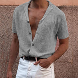 Joior Knit Men's Mesh Shirts with Holes Nightclub Short Sleeve Button Up Men Clothing Tops Cardigan Summer Beach Harajuku