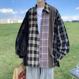 Joior Autumn Long Sleeve Shirts Men's Fashion Retro Plaid Shirts Mens Japanese Streetwear Contrast Color Loose Casual Shirts Men M-2XL