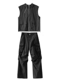 Joior Cargo Pants Sets Vest Hooded Summer 2 Piece Outfit Japanese Sleeveless Suit Male Korean Streetwear Hip Hop Plus Size 5XL