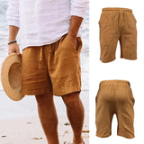 Joior Fashion New Summer Men's Solid Short Casual Shorts Drawstring Breathable Beach Pants Cotton linen Sports Shorts