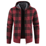 Joior Autumn and Winter Men's Checkered Sweater Thickened Cardigan Coat Sweater Outer Hooded Zipper Knit