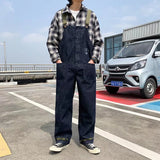 Joior Men Bib Jeans Pants Solid Color Jumpsuit Streetwear Jogger Pants Multi Pocket Casual Suspender Cargo Pants Men