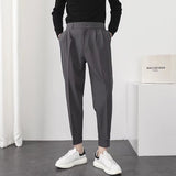 Joior Fashion Men Casual Pants Elastic Waist Small Feet Slim Korean Style Pleated Tapered Male Blazer Pants Trousers Streetwear