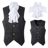 Black Vest Men Renaissance Steampunk Coat Gothic Jacquard Waistcoat Single Breasted Business Formal Dress Vest for Suit