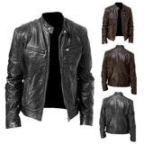 Joior Mens Motorcycle Leather Jacket Slim Fit Short-Coat Lapel PU Jackets Autumn New Zipper Stand Windproof Leather Coat Mens Clothing