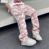 Joior Fashion Streetwear Pink Camouflage Cargo Pants Hip Hop Multi-pocket Zip Up Trousers Flared Men Y2k Slim Fit Casual Pants Baggy