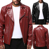 Joior WELL DRESSED MEN Men's Leather Jackets Trendy Spring Autumn New Leather Jackets Handsome Horizontal Zipper Motorcycle Jacket Youth Coat