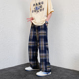 Joior Summer Plaid Nine-point Pants Men's Wide-legged Large Size Loose Casual Leggings American High Street Straight Leg Mopping Pants