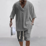 Joior 2024 Summer Casual Shorts Set Knitted Two Piece Men's Clothing V-Neck Short Sleeve T-shirt and Shorts Streetwear Knit Outfits