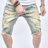 Joior New Men Summer Streetwear Slim fit Ripped Denim Shorts Stylish Holes Solid Casual Straight Jeans Male Five-point Pants