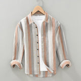 Joior 100% Linen Casual Striped Shirt for Mens Long Sleeve Turn-down Collar Shirts Spring New Men Dress Shirt