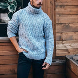 Joior Fall/Winter New Men's Sweater Casual Solid Color Turtleneck Long Sleeve Argyle Twist Knitted Pullovers Outdoor Warm Jumpers