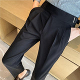 Joior British Style Men High Waist Casual Dress Pant Men Belt Design Slim Trousers Formal Office Social Wedding Party Dress Suit Pants