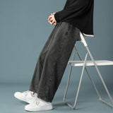 Joior Spring New Men's Baggy Denim Wide Leg Pants Korean Style Elastic Waist Stylish Harem Fit Jeans Skateboard Trouse Male Black