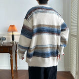 Joior Striped Cardigan Men Chic Baggy Slouchy V-neck Japanese Style Harajuku Vintage High Street Knitting Sweaters All-match Autumn