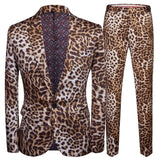 Joior Fashion Men's Casual Boutique Leopard Print Nightclub Style Suit Jacket Pants / Male Two Pieces Blazers Coat Trousers Set