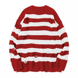 Joior Autumn Winter Couple Stripe Sweaters Destroyed Ripped Sweater Men Pullover Hole Knitwear Women Oversized Fashion Harajuku Tops