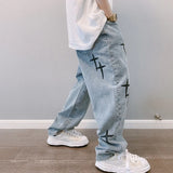 Joior Prints Jeans Men New Streetwear Baggy Wide Leg Jeans Korean Fashion Drapes Straight Casual Loose Denim Cargo Pants