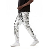 Joior Mens Shiny Silver Metallic Jogger Sweatpants Hip Hop Wet Look Trousers Men Club Party Festival Prom Streetwear Pantalones Hombre