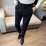 Joior Autumn Winter Pantalones Hombre High waist Waffle Business Casual Suit Pants For Men Clothing Slim Fit Formal Wear Trousers 36