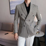 Joior British Style Slim Fit Houndstooth Blazer For Men Fashion Double Breasted Business Office Wedding Dress Suit Jacket