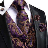 Joior High Quality Silk Mens Vests Champagne Paisley Waistcoat Neck Tie Hanky Cufflinks Brooch Set for Men Suit Wedding Office