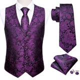 Joior 4PCS Silk Mens Vest Red Black Gold Green Purple Slim Fit Waistcoat Tie Pocket Square Cufflinks Set Wedding Formal