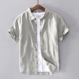 Joior Cotton Linen Short Sleeve Shirts For Men Casual Fashion Yellow Turn Down Collar Tops Male Summer Classic Basic Clothing