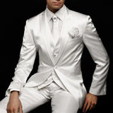 Joior 3 Piece White Wedding Suits Groom Tuxedo Peaked Lapel Custom Made Handsome Business Party Male Suit ( Jacket+Pants+Vest)