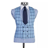 3 Piece Blue Checked Suit Blazer Trousers Plaid Men Suit Set Jacket Pants Vest Men'S Wedding Clothing Dinner Party Wear Outfit