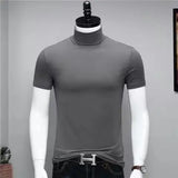 Joior Harajuku Korean Style Men's High Neck Short Sleeve T-Shirt Casual Luxury Golf Wear Summer Tees Fashionable Black Undershirt Man