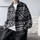 Joior Autumn Plaid Woolen Coat Men Fashion Retro Casual Oversized Woolen Jacket Men Korean Loose Woolen Shirt Mens Overcoat M-2XL