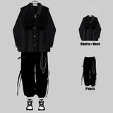 Joior Techwear Men's Sets Black Cargo Pants Men's Shirt Kit Long Sleeve Shirts Korean Streetwear Hip Hop Harajuku Spring