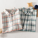 Joior 100% Pure Linen Short Sleeve Shirt for Men Summer New Turn-down Collar Tops Mens Fashion Clothing Trends Plaid Hemp Shirt