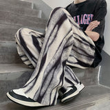 Joior Black Tie-dye Wide-leg Pants Men's Summer Loose Straight Ice Silk Drape Casual Pants Korean Style Pleated Pants Men Y2k