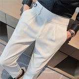 Joior British Style Men High Waist Casual Dress Pant Men Belt Design Slim Trousers Formal Office Social Wedding Party Dress Suit Pants