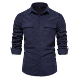 Joior Autumn New Cotton Shirt Men's Business Casual Shirt Lapel Solid Pocket Men's Shirt Men's Autumn Fashion Shirt