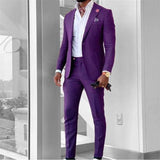 Joior New Arrival Men Suits Peak Groom Wedding Suits Black Purple Blazer Jacket Pants 2 Pieces Business Formal Classic Costume