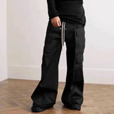 Joior Ro Style Wide Leg Drawstring Black Cargo Pants Unisex Straight Baggy Casual Overalls Men's Streetwear Loose Oversized Trousers