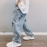 Joior Prints Jeans Men New Streetwear Baggy Wide Leg Jeans Korean Fashion Drapes Straight Casual Loose Denim Cargo Pants