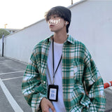 Joior Autumn Thick Woolen Shirt Men Fashion Retro Casual Oversized Plaid Shirts Mens Korean Blue/Green Loose Long-sleeved Shirt Men